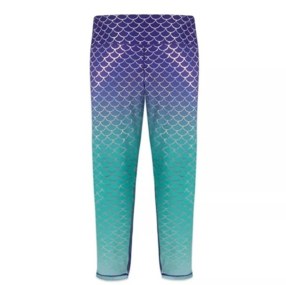 Disney Ariel Little Mermaid Purple & Teal Ombre Mermaid Metallic Leggings Size M